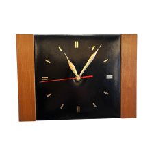 Modernistyczny zegar ścienny ze skórą, Esquiere Wielka Brytania, lata 70.