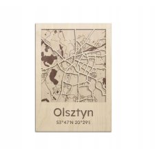 Mapa polskich miast OLSZTYN Drewniany obraz 3D Mapa Olsztyn z grawerem