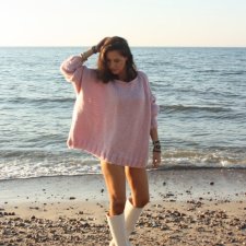 SWETER  HANDMADE PUDROWY RÓŻ