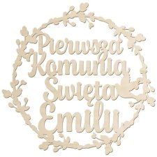 Baner Girlanda Obręcz Drewniane koło dekoracje komunia z IMIENIEM 50cm