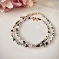 Naszyjnik choker kamienie naturalne jaspis dalmatyński czarny turmalin