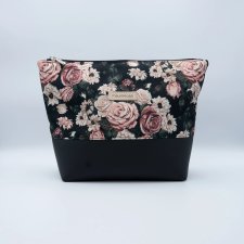 Kosmetyczka duża czarna w róże vintage wodoodporna