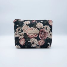 Kosmetyczka mała czarna w róże vintage wodoodporna