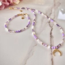 Zestaw naszyjnik choker bransoletka księżycowy lepidolit lunula