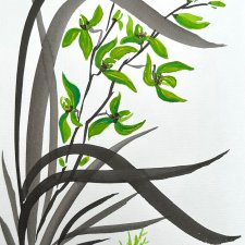 Dzika orchidea. japońskie malarstwo sumi-e. Original Akwarela A4