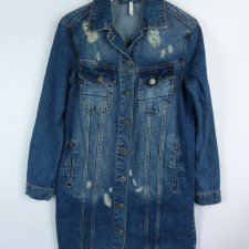 DeFacto Denim dłuższa kurtka dżins jeans przetarcia / 34