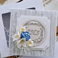 Ręcznie robiona kartka kwiatowa na komunię - pamiątka komunii