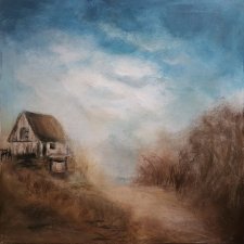 Opuszczony dom, obraz ręcznie malowany 70 x 70