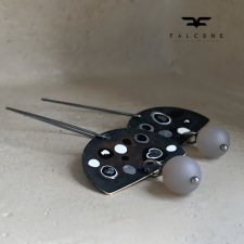 Kolczyki White & Black - Kropki z Popielatym Agatem