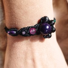 KRÓLICZA ŁAPKA amulet szczęścia Agt Ametyst Szmaragd bransoletka pleciona delfina dolls