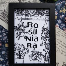 Rośliniara - haft w ramce (czarna)
