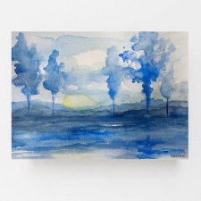 Niebieskie drzewa - akwarela