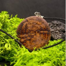 Drewniany wisiorek - Górskie jezioro - ręcznie zrobiony naszyjnik z drewna brzozy, bejcowany - dla Niej, oryginalna biżuteria handmade