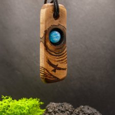 Drewniany wisiorek - Podniebny turkus - ręcznie zrobiony naszyjnik z drewna orzecha, bejcowany - dla Niej, oryginalna biżuteria handmade