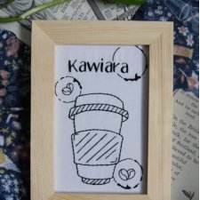 Kawiara - haft w ramce (drewno)