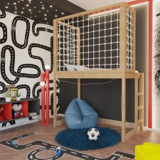 Łóżko na antresoli ze sznurkowymi panelami pod materac 90x180 cm