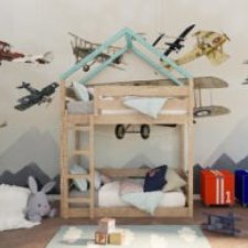 Łóżko piętrowe domek z drabinką pod materac 90x180 cm