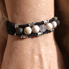 HOROLOGIUM 8 Chalcedon Opal kamienie naturalne bransoletka męska pleciona