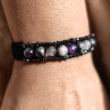 HOROLOGIUM 6 Ametyst Larvikit Agat kamienie naturalne bransoletka męska makramowa