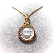 Słońce porcelanowa kamea Cytryn i Agat w makramie naszyjnik pleciony mikro makrama Delfina Dolls
