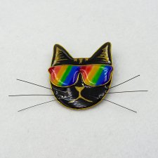 Przypinka tęczowa pride z kotem pin 001