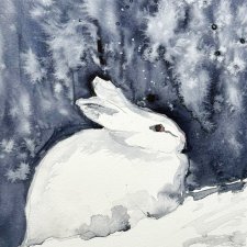 Obraz Króliczek w lesie, original akwarela 24*16 cm