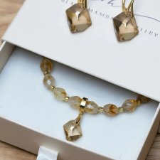 Unikatowy Komplet Biżuterii Swarovski Golden Shadow (Srebro Pozłacane )