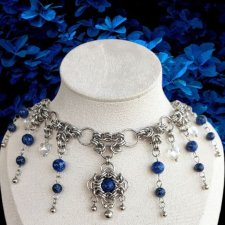 Choker Chainmaille Kamień Naturalnny Sodalit Stal Chirurgiczna Fairy