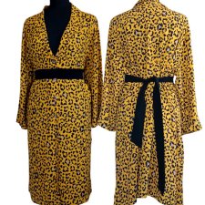 Żółta musztardowy sukienka koszula w cętki panterka leopard animal print boho Wiskoza Plus size