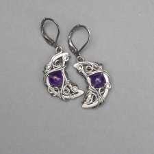 Kolczyki księżyce, półksiężyce, ametyst, stal chirurgiczna, wire wrapping