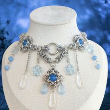 Choker naszyjnik handmade z akwamarynem szkłem Stal chirurgiczna Szkło