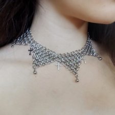 Choker stal chirurgiczna chainmail krzyże Gotycki naszyjnik  medieval