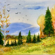 Krajobraz leśny w górach akwarela original A4