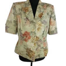 Vintage Marynarka w kwiaty krótki rękaw Floral Beżowy jasny żakiet Klasyka