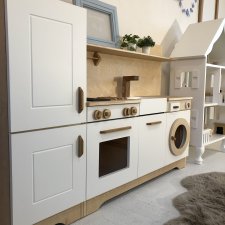 Drewniana mini kuchnia dla dzieci z lodówką, piekarnikiem i zmywarką  handmade