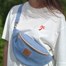 Nerka saszetka damska z 'lnianej' plecionki Niebieska