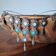 NATIVE AMERICAN NECKLACE - STERLING SILVER SREBRO 925 - INDIAŃSKI NASZYJNIK CHOKER - SYGNOWANY - KOLIA ZE SREBRA