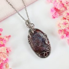 Naszyjnik Agat Mszysty stal chirurgiczna wisiorek handmade wirewrapping