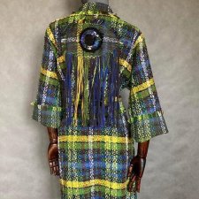 Kimono 100% bawełna chanelkowa krata oko z frędzlami.