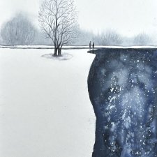 Razem w smutku i radości na zawsze Akwarela original 30/21 cm