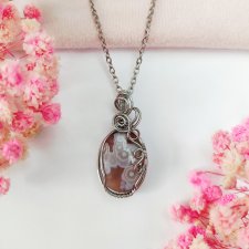 Naszyjnik Agat Koronkowy stal chirurgiczna wisiorek handmade wirewrapping