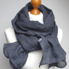 LNIANY szal chusta w kolorze stalowym, naturalny SZAL lniany damski handmade PRACOWNIA ZOLLA