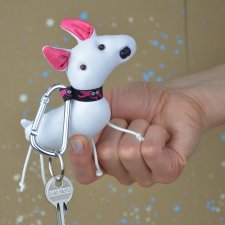 brelok bulterier, zawieszka do kluczy i torebki, śmieszna maskotka handmade