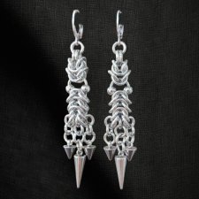 Długie kolczyki chainmaille z kolcami – stal chirurgiczna, ręcznie robione, gothic punk, bigle stal lub srebro 925, 7,9 cm