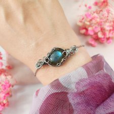 Bransoletka Labradoryt Niebieski stal chirurgiczna handmade wirewrapping