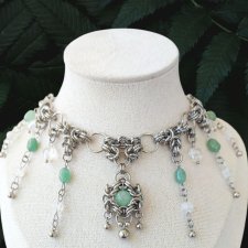 Naszyjnik Choker Awenturyn Stal Chirurgiczna Kwarc Lodowy Szkło