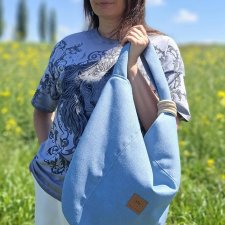 Duża torba hobo na ramię z plecionki Niebieska