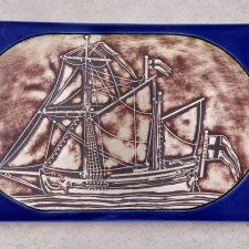 Gustavsberg Sweden  duża ceramiczna  płyta  obraz statek marynistyka