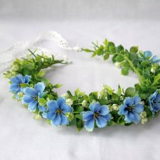 Letni błękit – romantyczny wianek boho handmade w odcieniach nieba