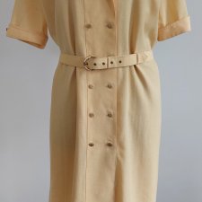 Vintage  żółta  sukienka szmizjerka lata 80-te retro styl